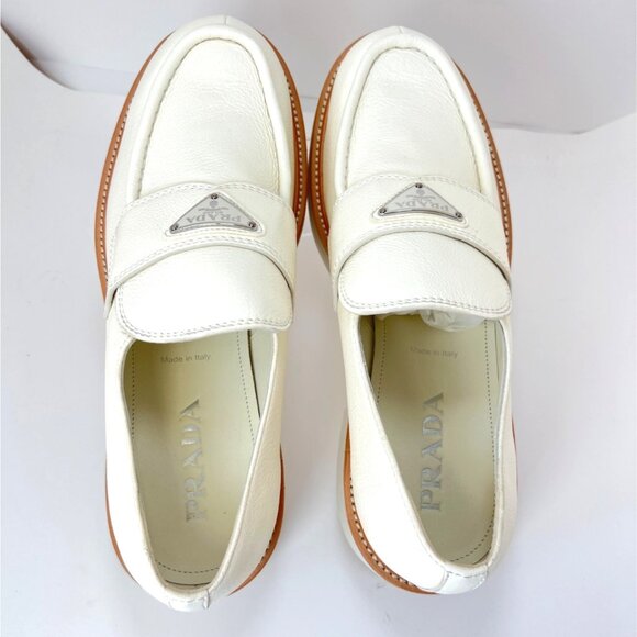 Prada Men Loafers Ivory Leather Moccasins Size 9.5 - Picture 3 of 15